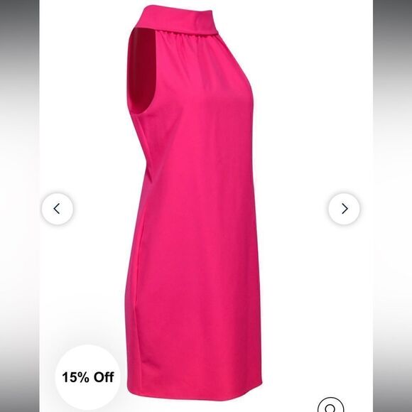 Sail To Sable Neon Pink Rolled Neckline Sheath Dress W/ Large Back Buttons - Picture 3 of 11